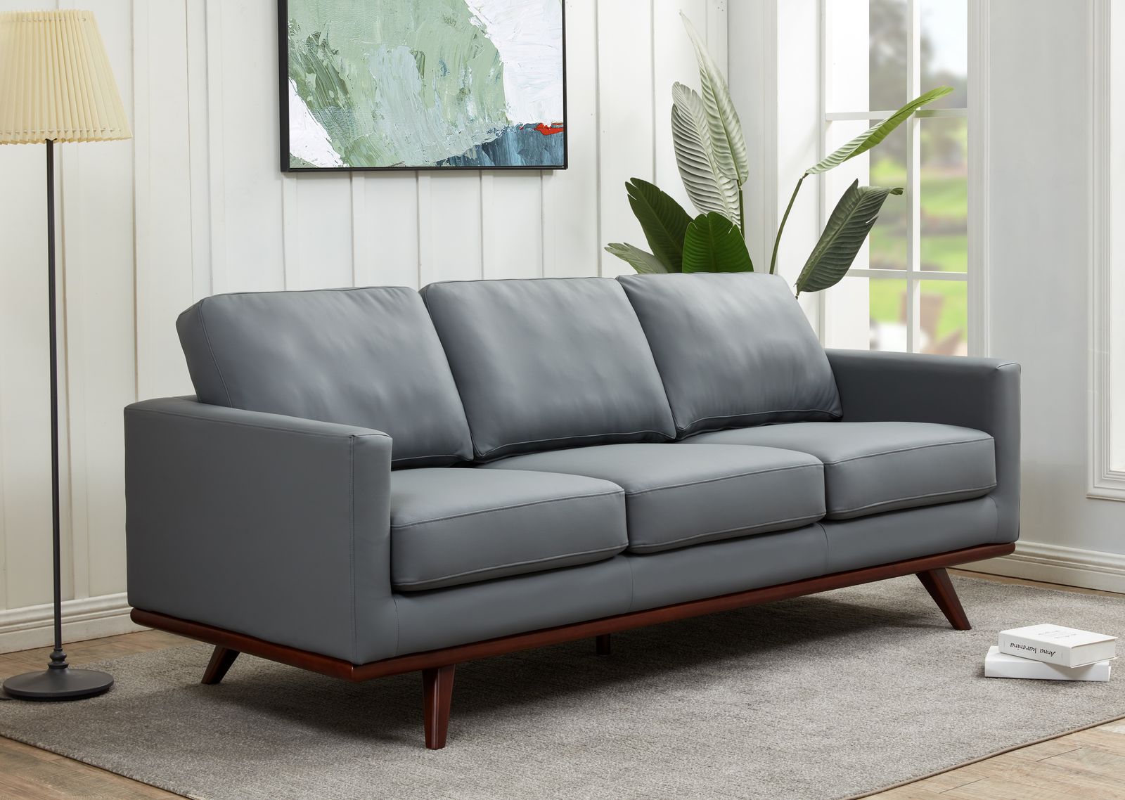 Edvin Leather Sofa - Birch Wood Base