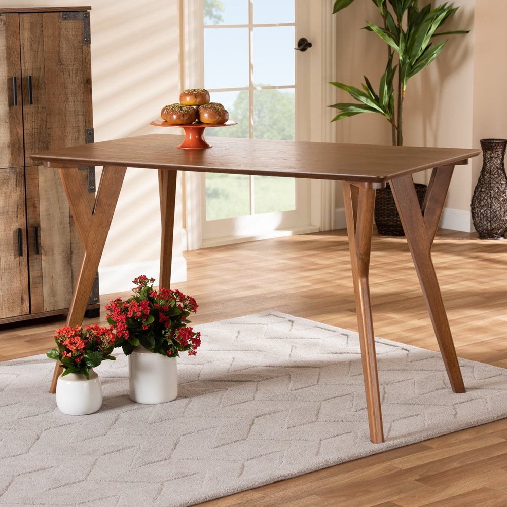 Sahar Mid-Century Modern Transitional Walnut Brown Finished Wood Dining Table