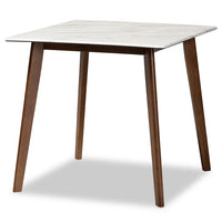 Kaylee Mid-Century Modern Transitional Walnut Brown Finished Wood Dining Table with Faux Marble Tabletop