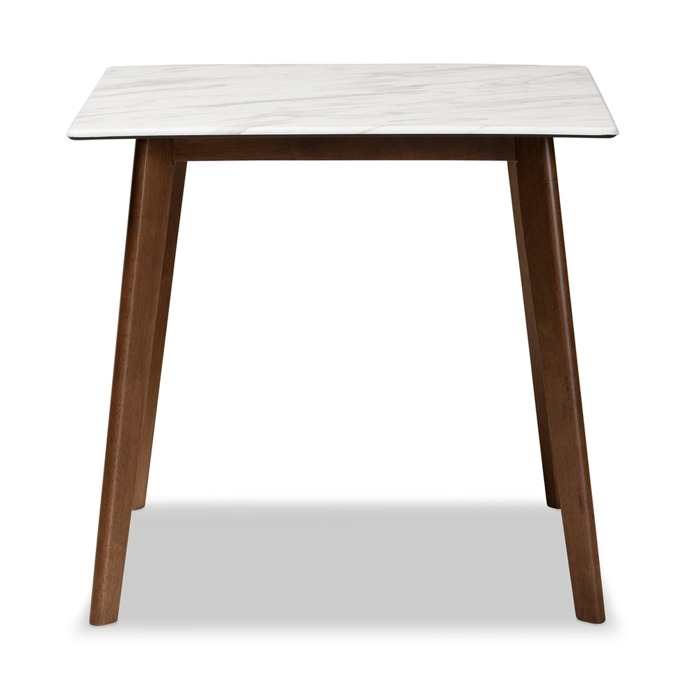 Kaylee Mid-Century Modern Transitional Walnut Brown Finished Wood Dining Table with Faux Marble Tabletop