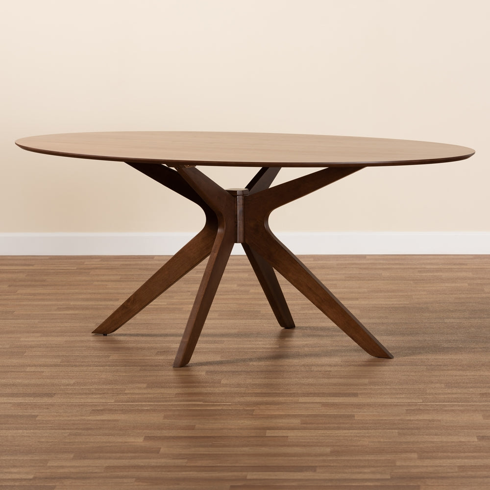 Monte Mid-Century Modern Walnut Brown Finished Wood 71-Inch Oval Dining Table