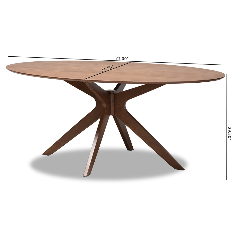 Monte Mid-Century Modern Walnut Brown Finished Wood 71-Inch Oval Dining Table