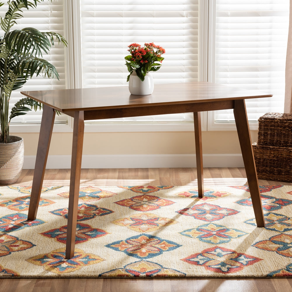 Maila Mid-Century Modern Transitional Walnut Brown Finished Wood Dining Table