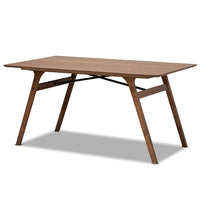 Saxton Mid-Century Modern Transitional Walnut Brown Finished Wood Dining Table