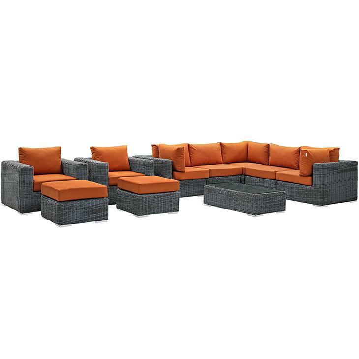 Santa Maria 10 Piece Outdoor Patio Sunbrella Sectional Set - living-essentials