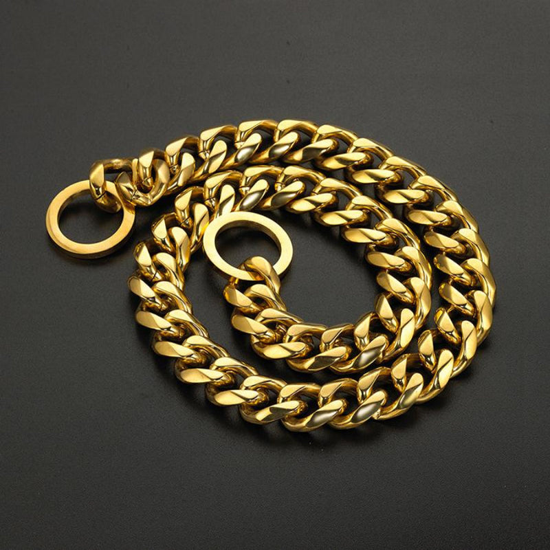 Gold Dog Chain Collar - Cuban Link 15/19mm Slip Chain