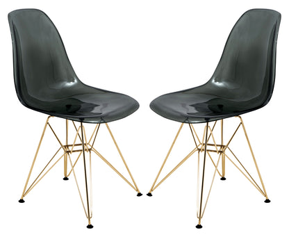 Cresco Molded Eiffel Side Chair with Gold Base, Set of 2