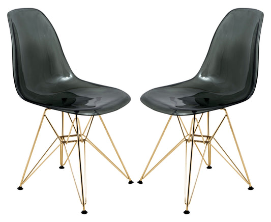 Cresco Molded Eiffel Side Chair with Gold Base, Set of 2