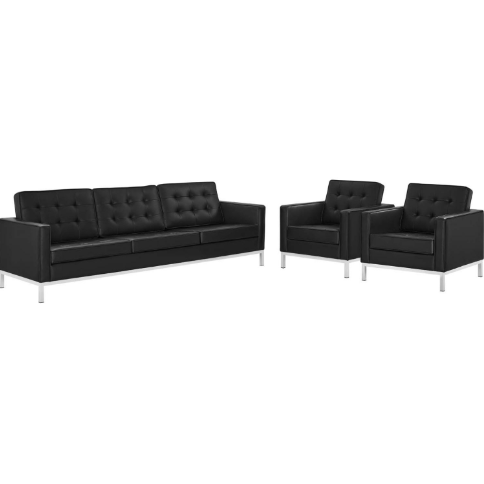 Liberty 3 Piece Tufted Upholstered Faux Leather Set - living-essentials