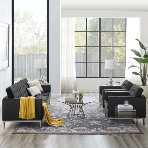 Liberty 3 Piece Tufted Upholstered Faux Leather Set - living-essentials