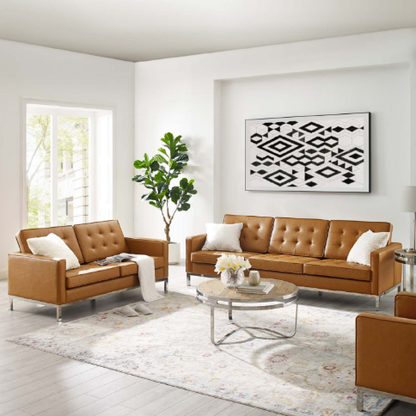 Leisure Tufted Upholstered Faux Leather Sofa and Loveseat Set - living-essentials
