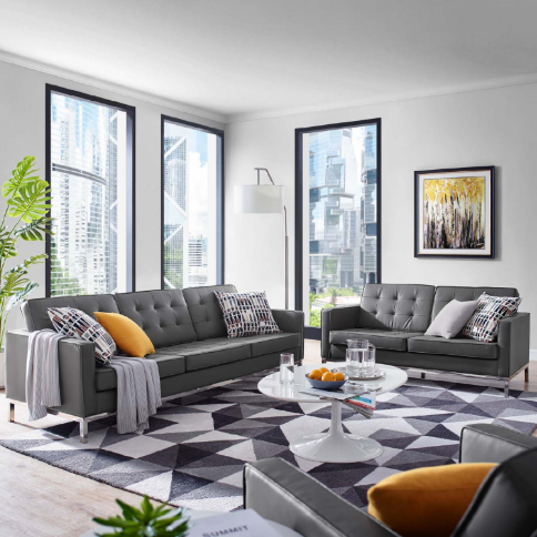 Leisure Tufted Upholstered Faux Leather Sofa and Loveseat Set - living-essentials