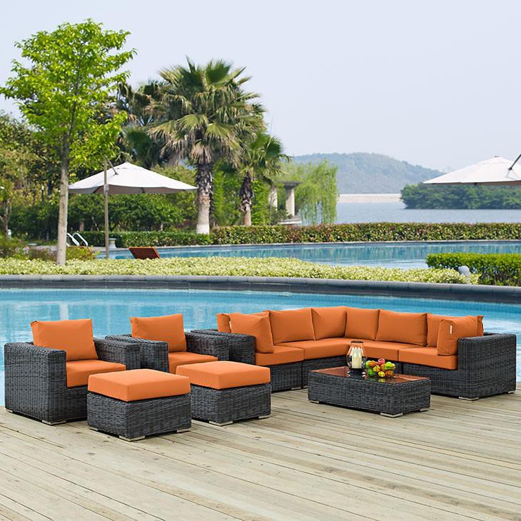 Santa Maria 10 Piece Outdoor Patio Sunbrella Sectional Set - living-essentials