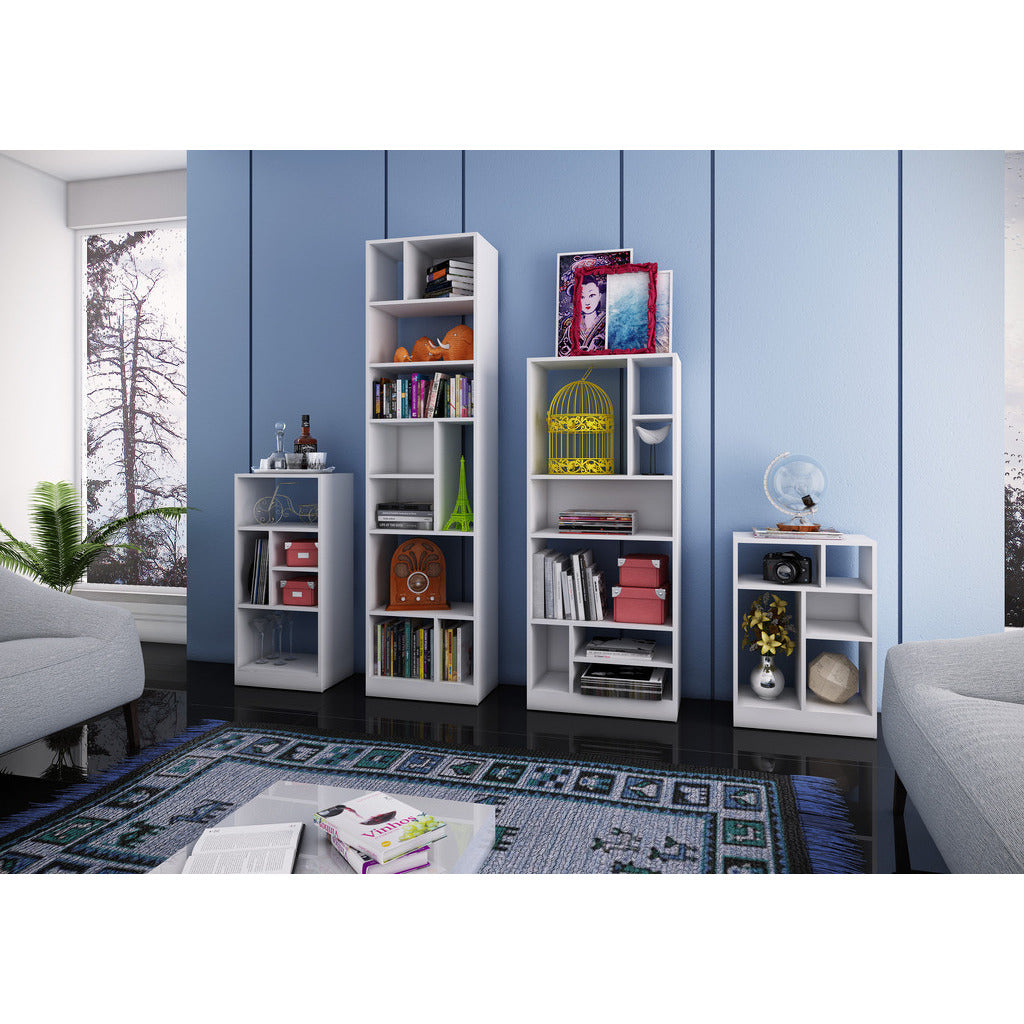 Valencia Bookcase 4 Piece Set in White - living-essentials