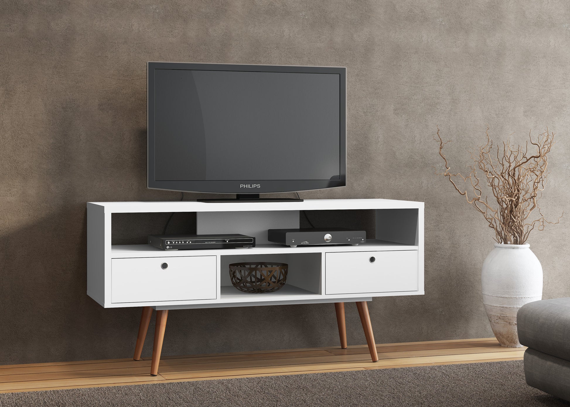 Joan White Satin TV Stand - living-essentials