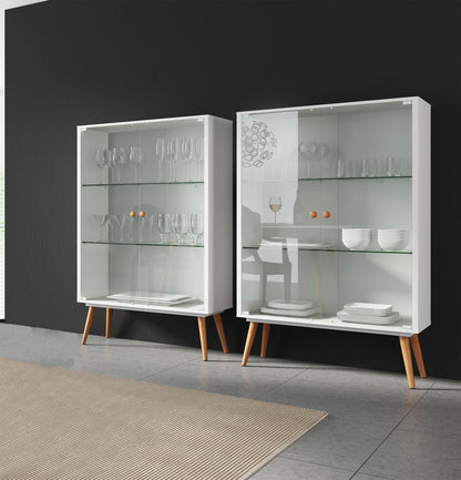 Sharon White Satin Cabinet with glass doors - living-essentials