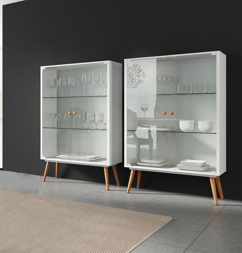 Sharon White Satin Cabinet with glass doors - living-essentials