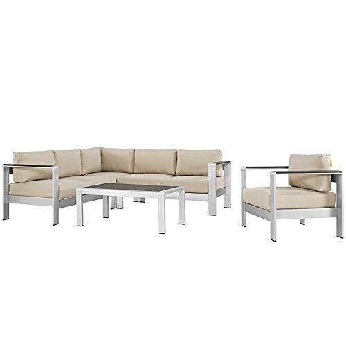 Skyline 5 Piece Outdoor Patio Aluminum Sectional Sofa Set - living-essentials