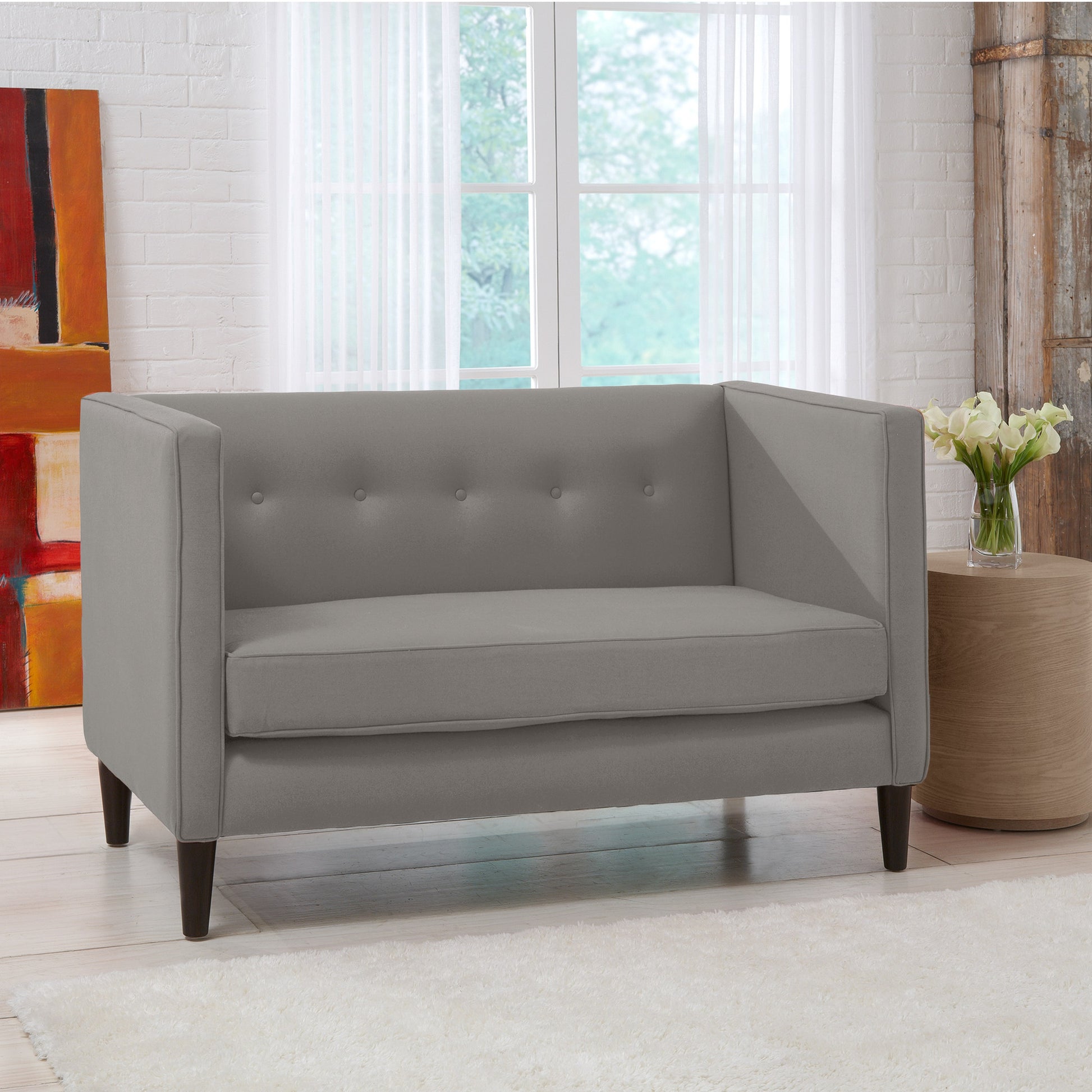 Piper Grey Five Button Linen Loveseat - living-essentials