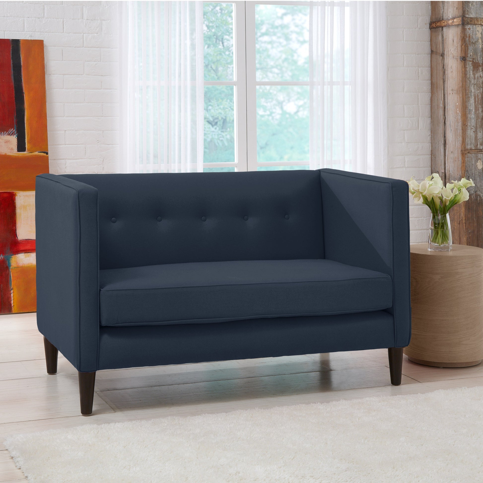 Piper Navy Five Button Linen Loveseat - living-essentials