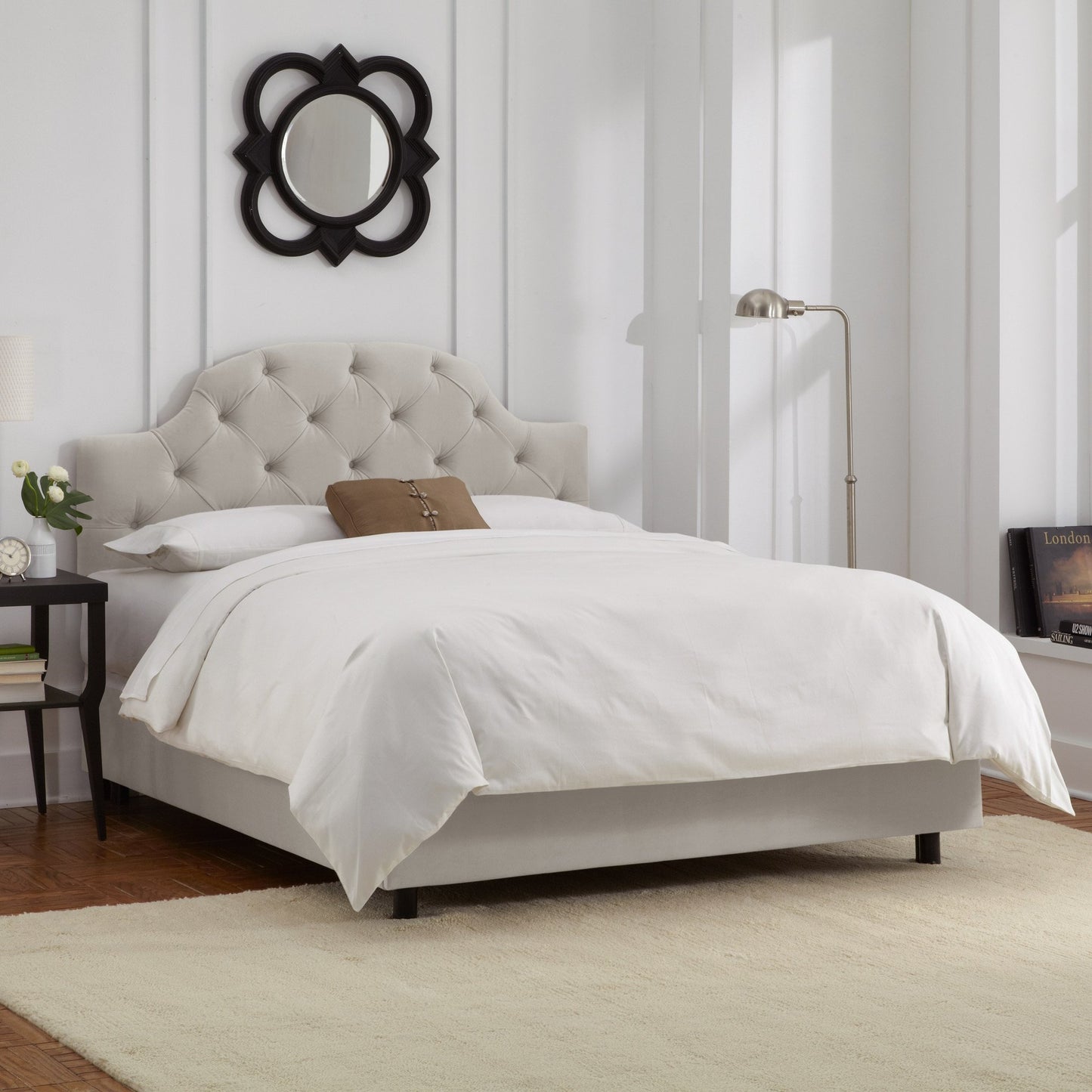 Abigail Velvet Light Grey Tufted Kids California King Bed - living-essentials