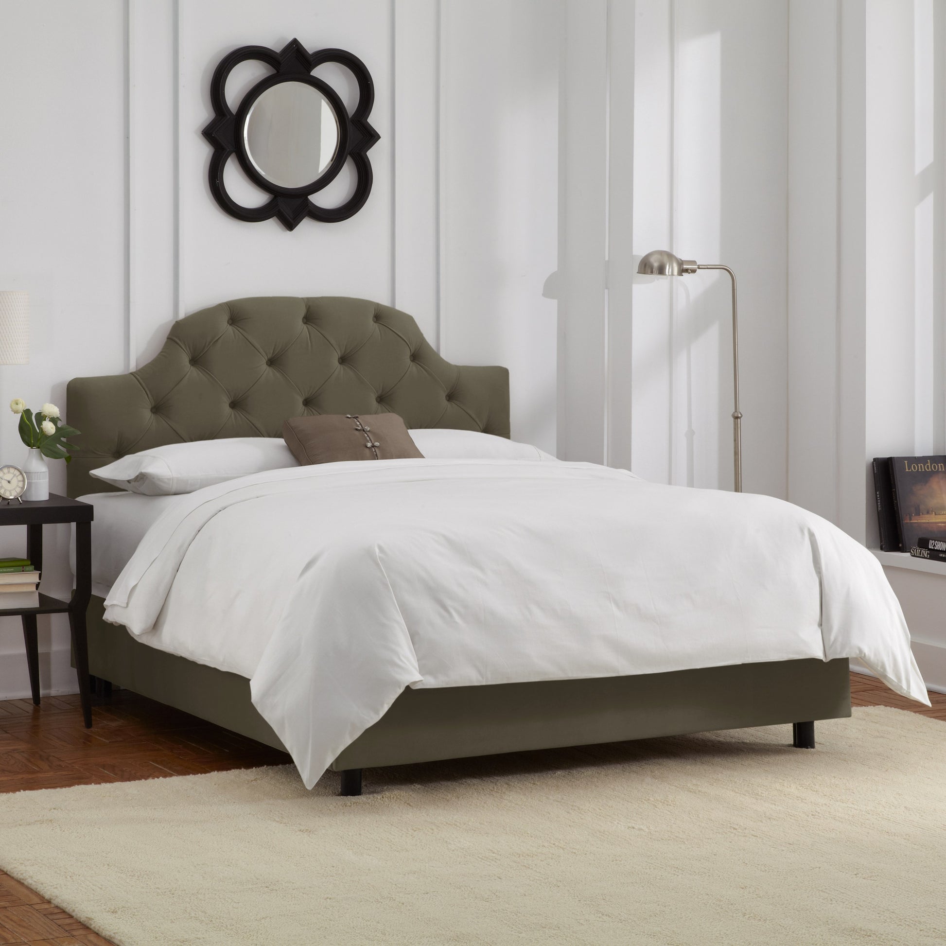Tabitha Velvet Pewter Tufted Kids Queen Bed - living-essentials