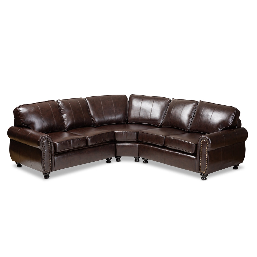 Hamilton Dark Brown Faux Leather Sectional Sofa - living-essentials