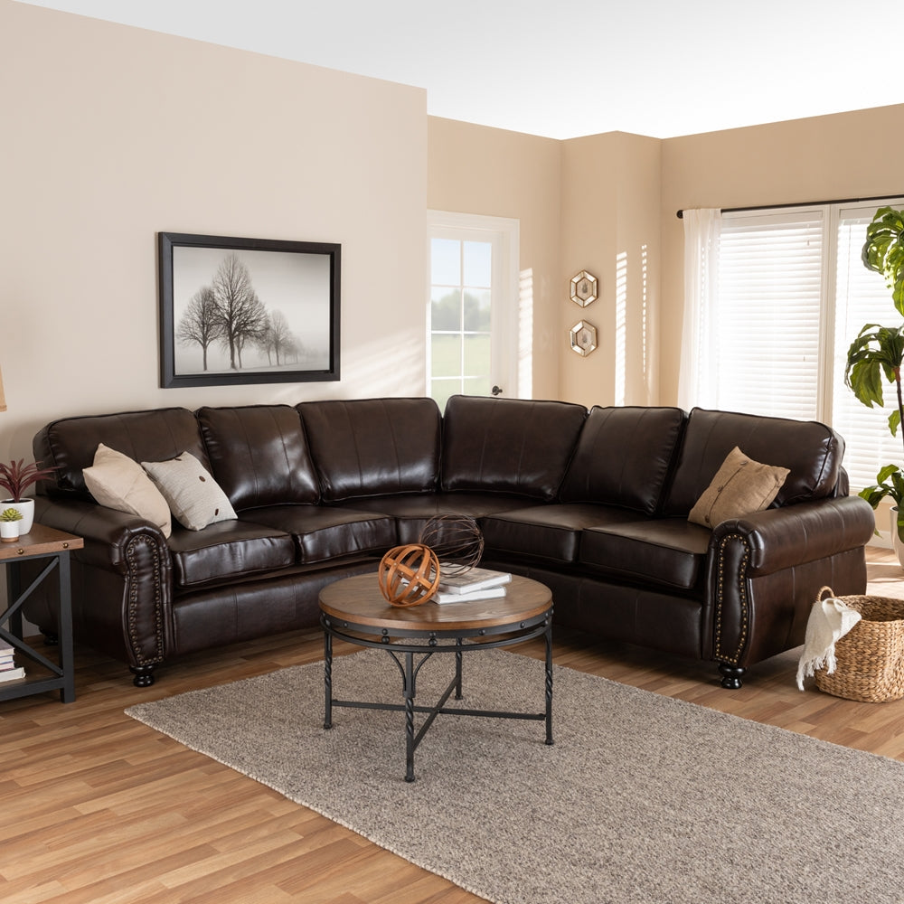 Hamilton Dark Brown Faux Leather Sectional Sofa - living-essentials