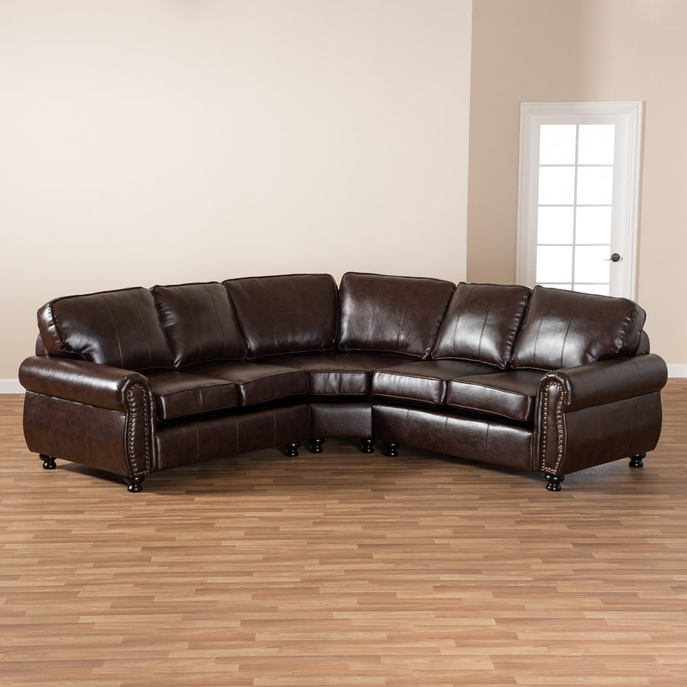 Hamilton Dark Brown Faux Leather Sectional Sofa - living-essentials