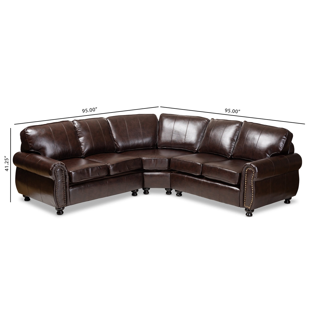 Hamilton Dark Brown Faux Leather Sectional Sofa - living-essentials