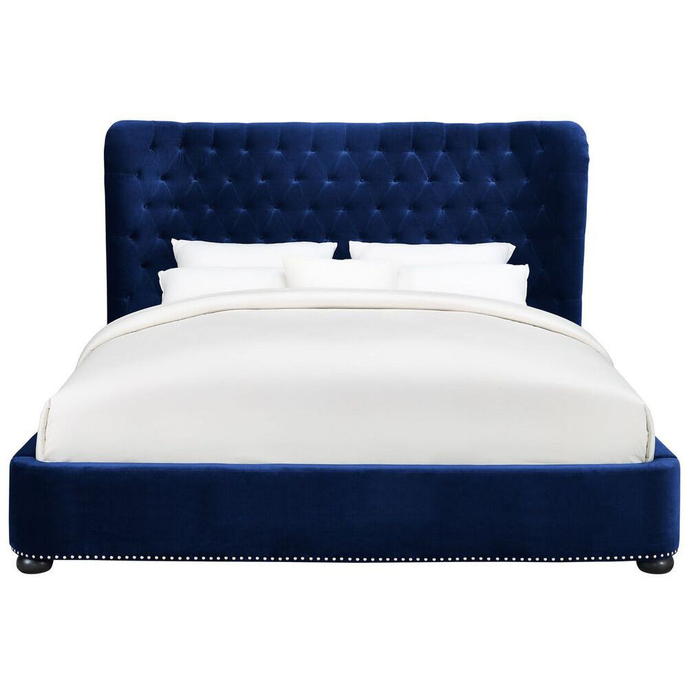 Philly Queen Navy Blue Velvet Bed Frame - living-essentials