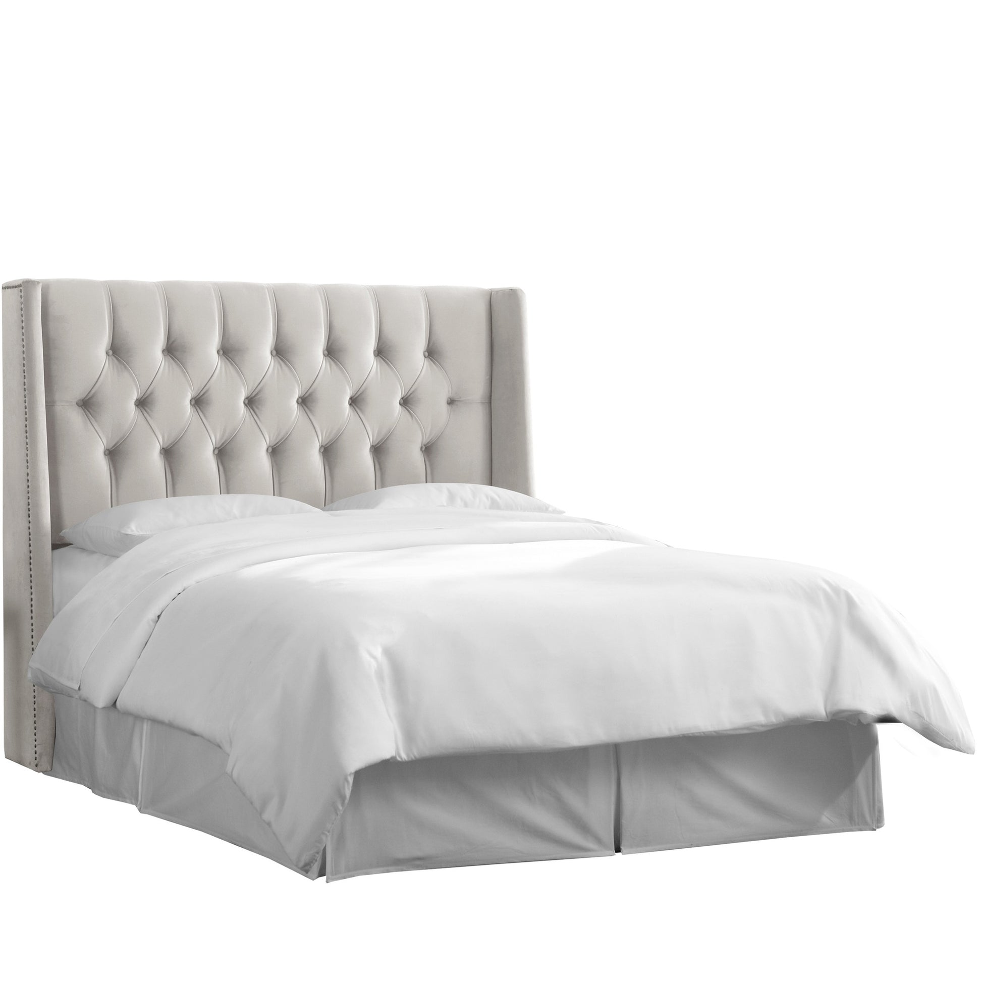 Odie Mystere Dove Nail Button Tufted Queen Wingback Headboard - living-essentials