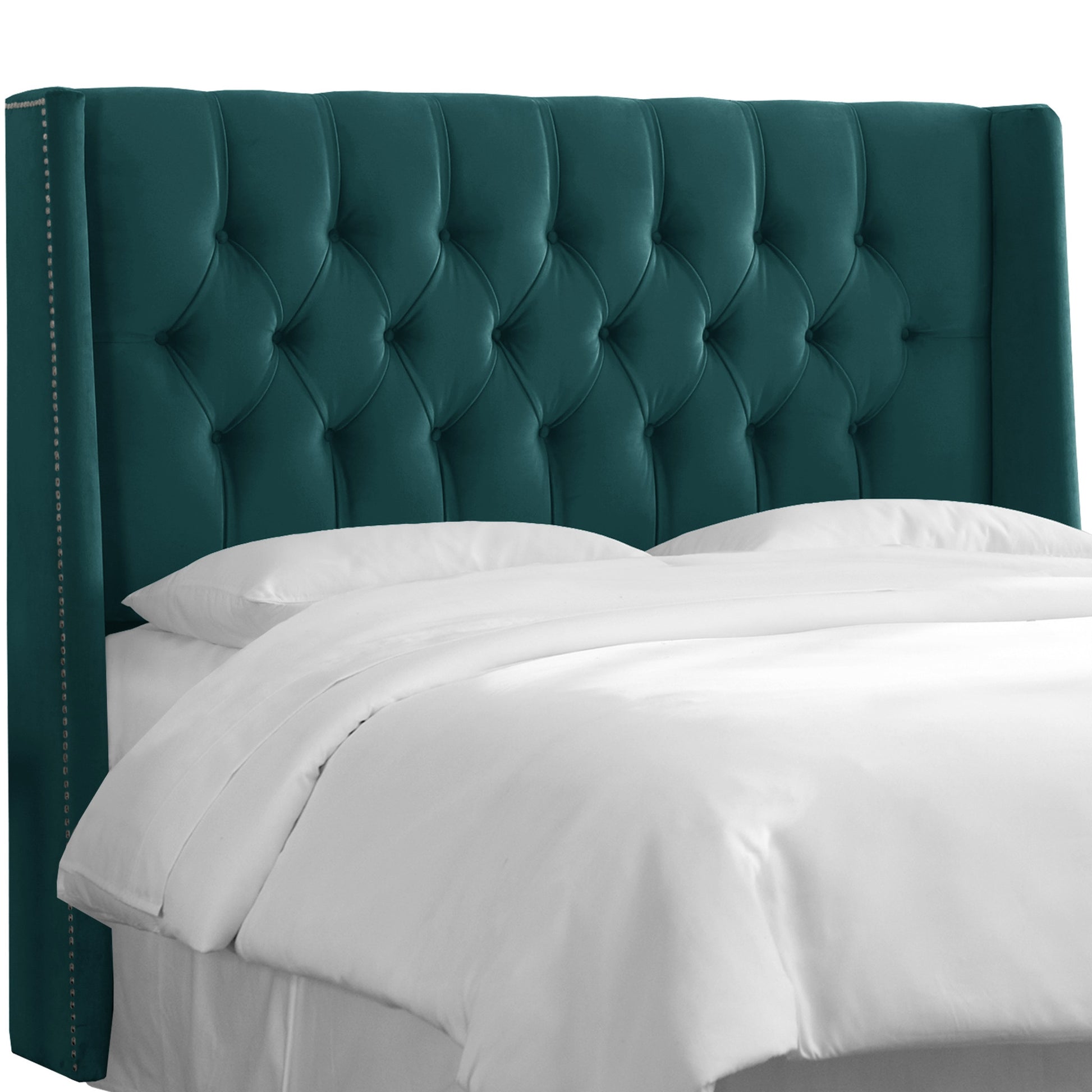 Tiana Mystere Peacock Nail Button Tufted King Wingback Headboard - living-essentials