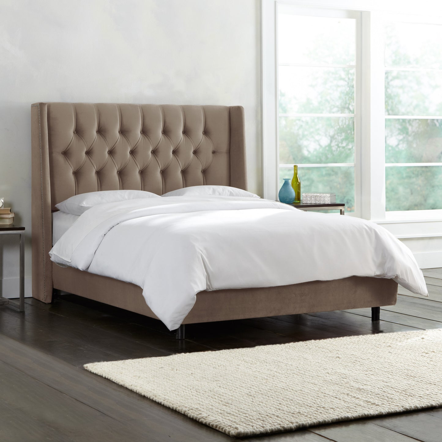 Dahlia Mystere Mondo Nail Button Tufted Full Wingback Bed - living-essentials