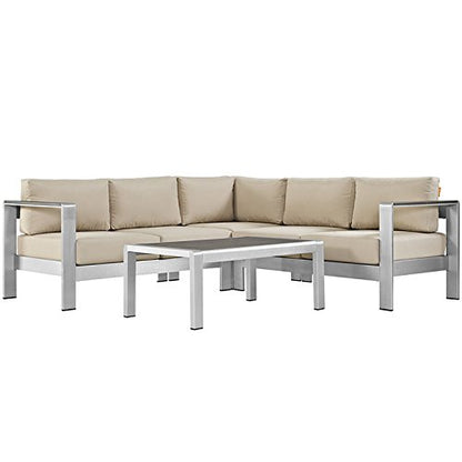 Serenity 4 Piece Outdoor Patio Aluminum Sectional Sofa Set - living-essentials