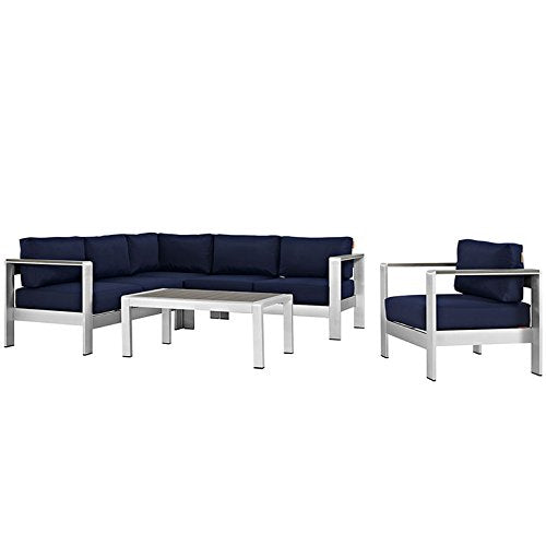Skyline 5 Piece Outdoor Patio Aluminum Sectional Sofa Set - living-essentials