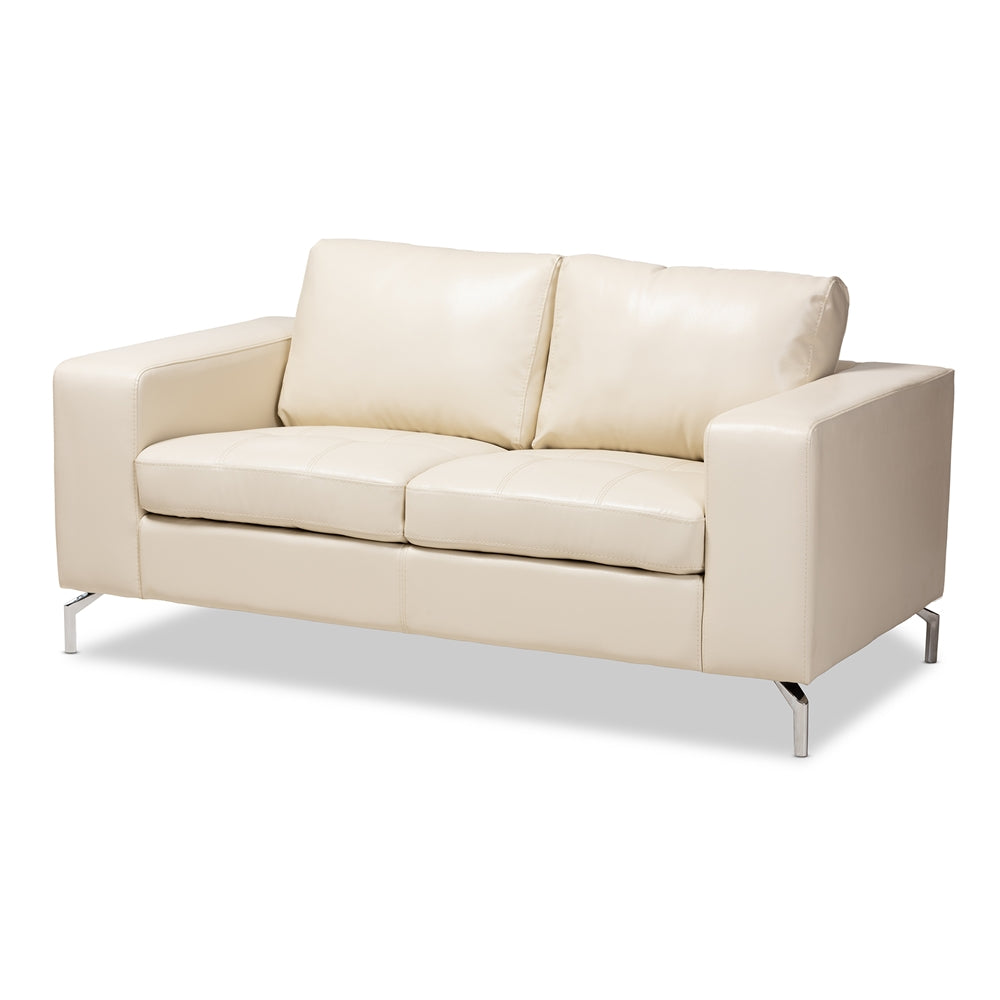 Edison White Faux Leather Upholstered Loveseat - living-essentials