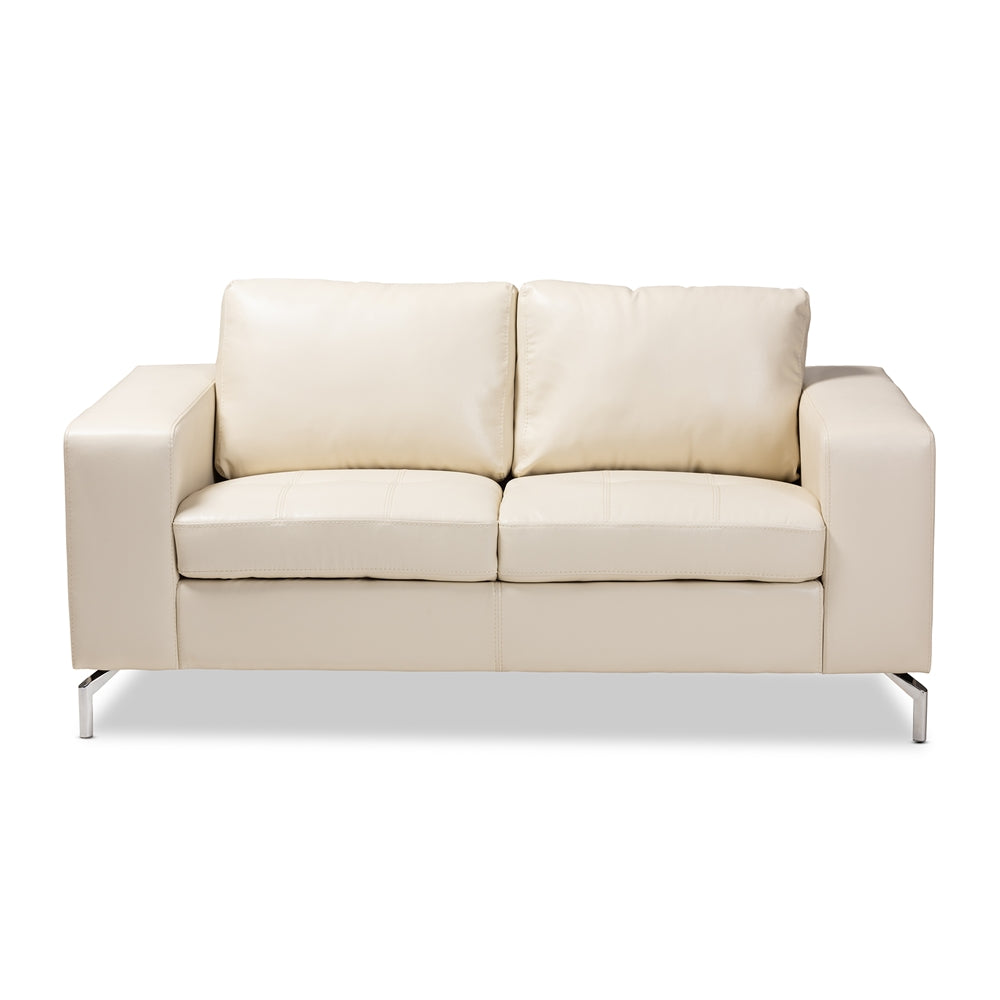 Edison White Faux Leather Upholstered Loveseat - living-essentials