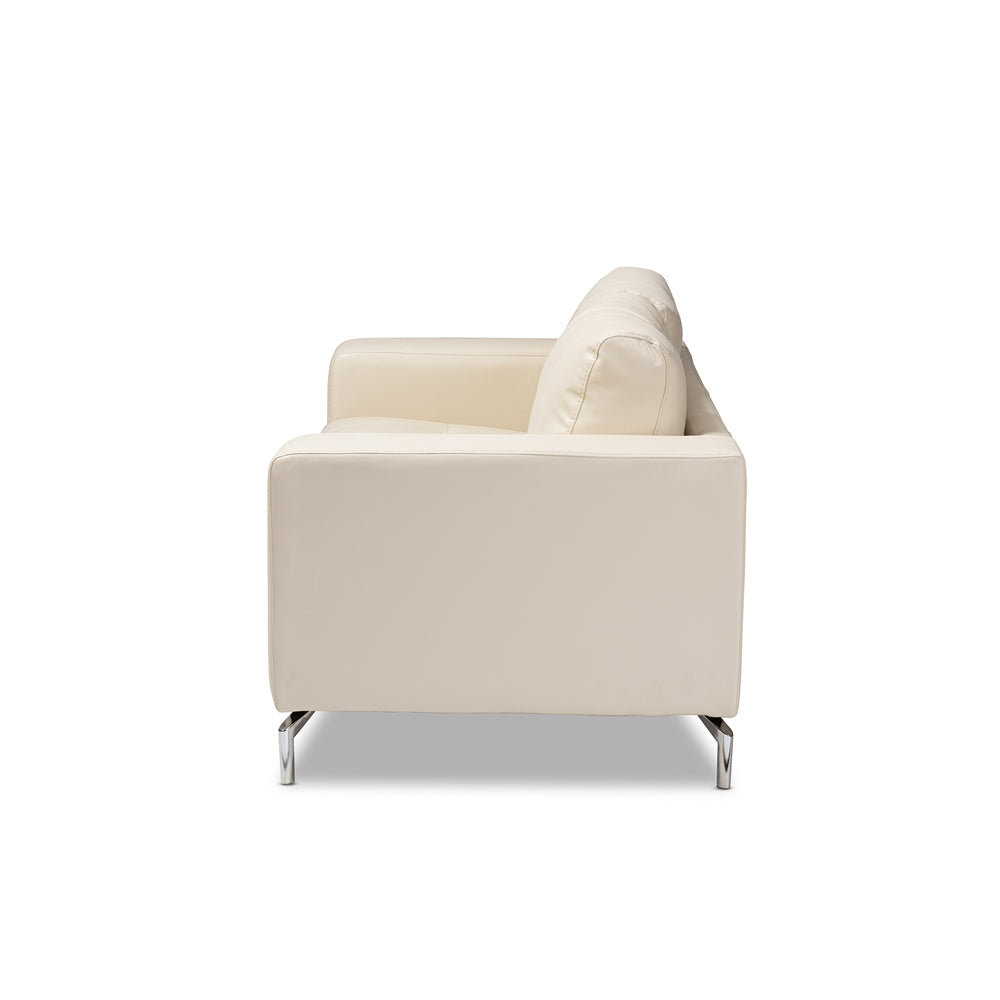 Edison White Faux Leather Upholstered Loveseat - living-essentials