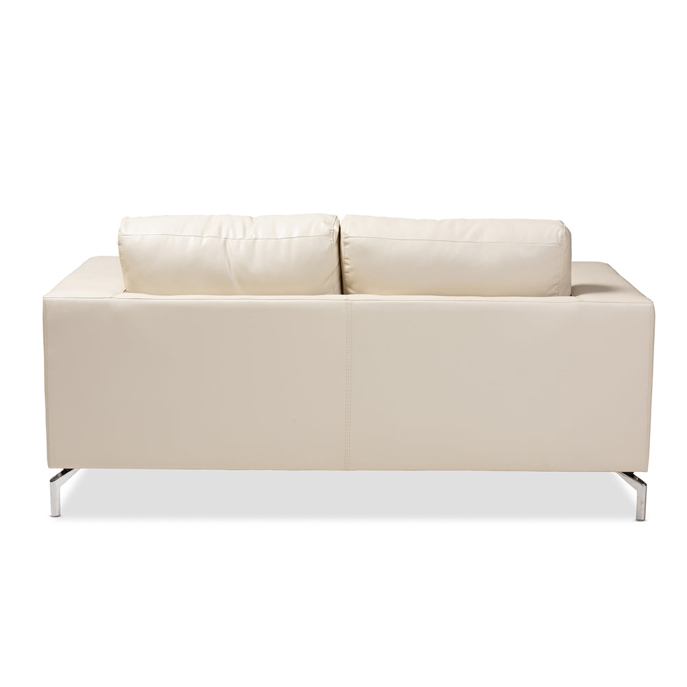 Edison White Faux Leather Upholstered Loveseat - living-essentials