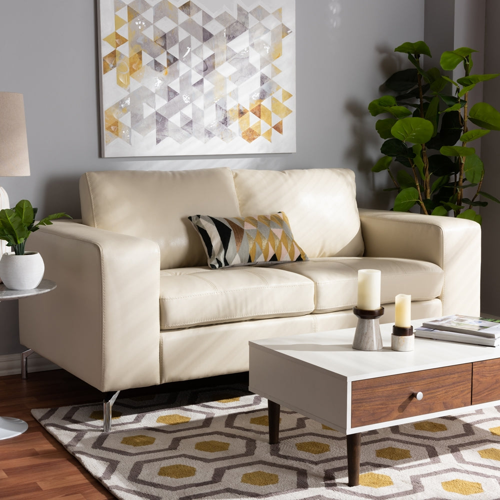 Edison White Faux Leather Upholstered Loveseat - living-essentials