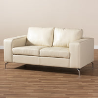 Edison White Faux Leather Upholstered Loveseat - living-essentials