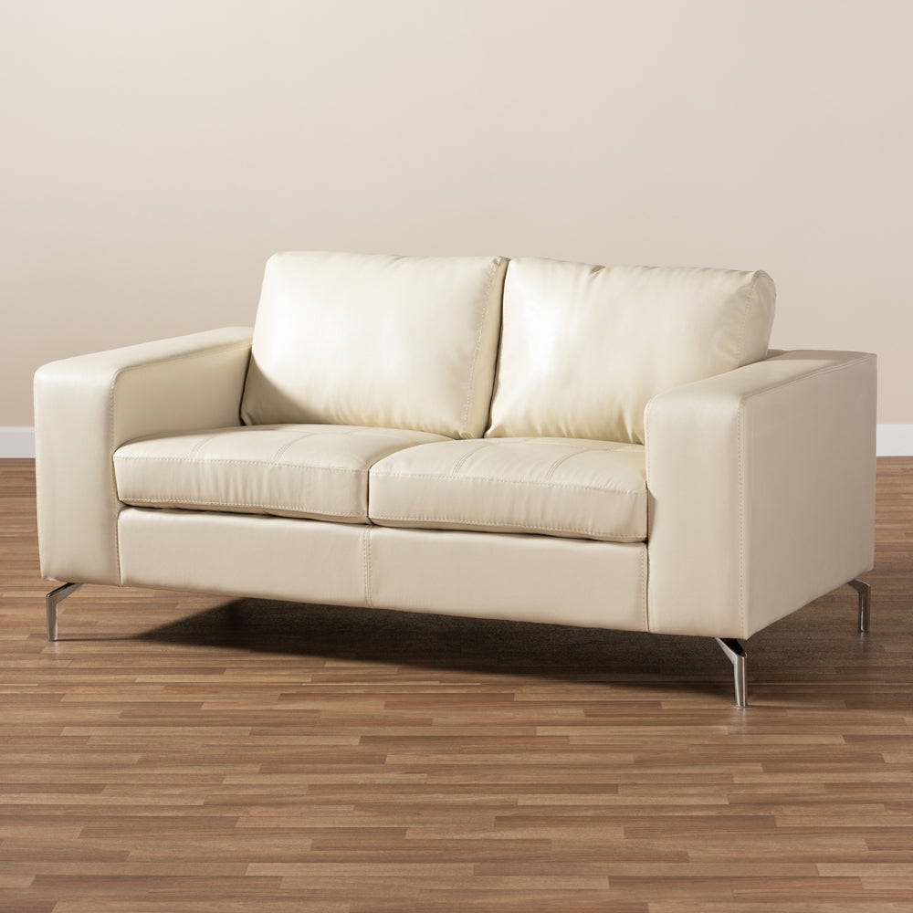 Edison White Faux Leather Upholstered Loveseat - living-essentials