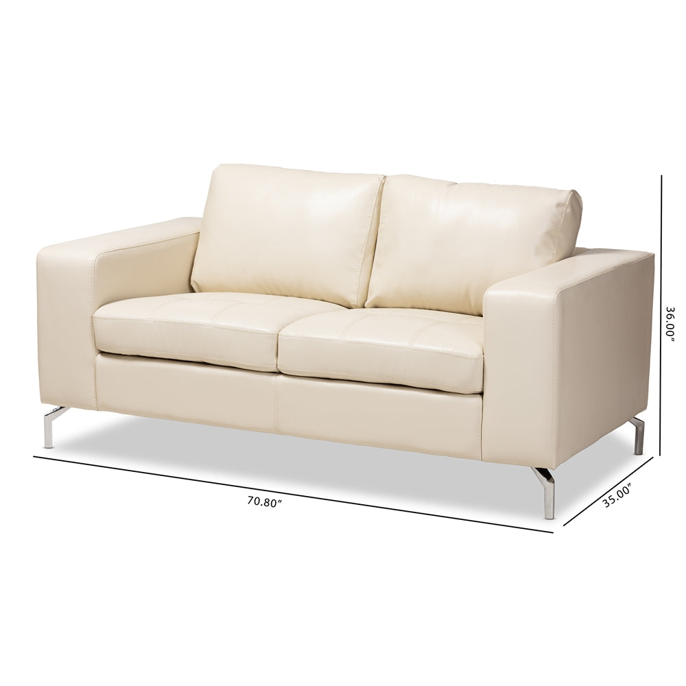Edison White Faux Leather Upholstered Loveseat - living-essentials