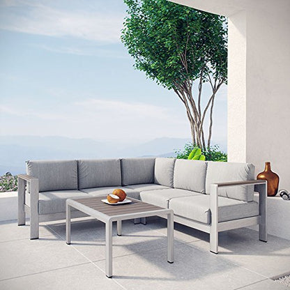Serenity 4 Piece Outdoor Patio Aluminum Sectional Sofa Set - living-essentials
