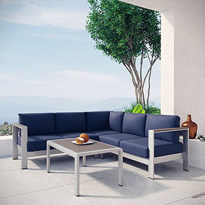 Serenity 4 Piece Outdoor Patio Aluminum Sectional Sofa Set - living-essentials