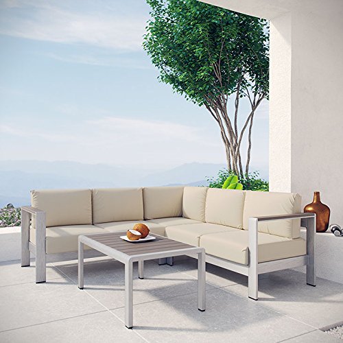 Serenity 4 Piece Outdoor Patio Aluminum Sectional Sofa Set - living-essentials