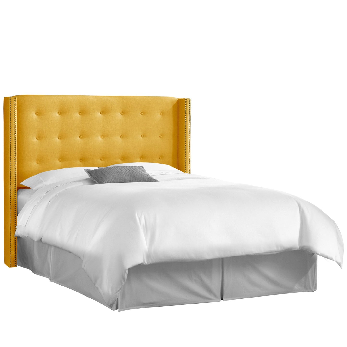 Cadence Linen French Yellow Nail Button Tufted Wingback California King Headboard - living-essentials