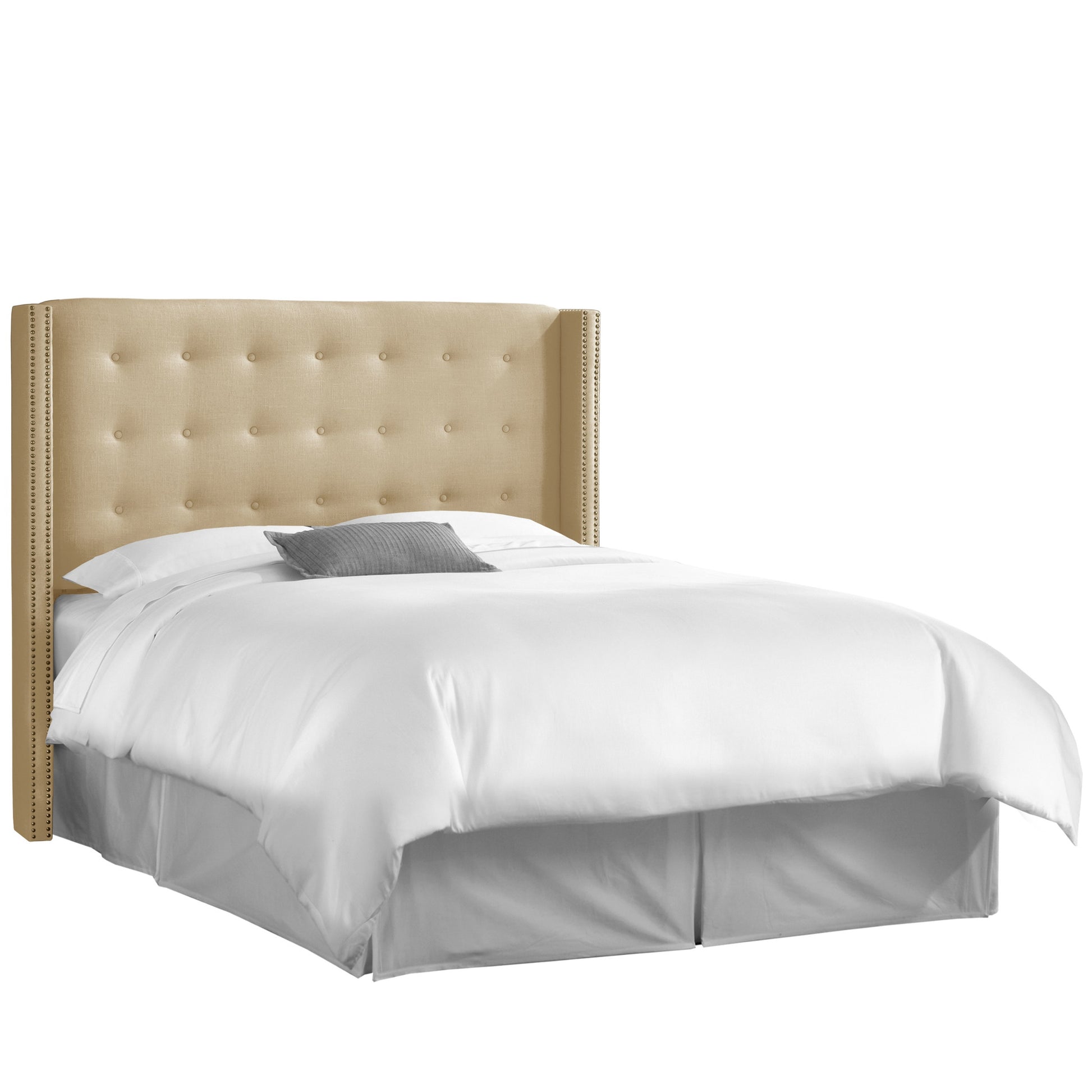 Morgan Linen Sandstone Nail Button Tufted Wingback Full Headboard - living-essentials