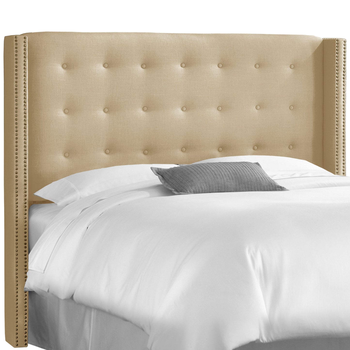 Morgan Linen Sandstone Nail Button Tufted Wingback King Headboard - living-essentials